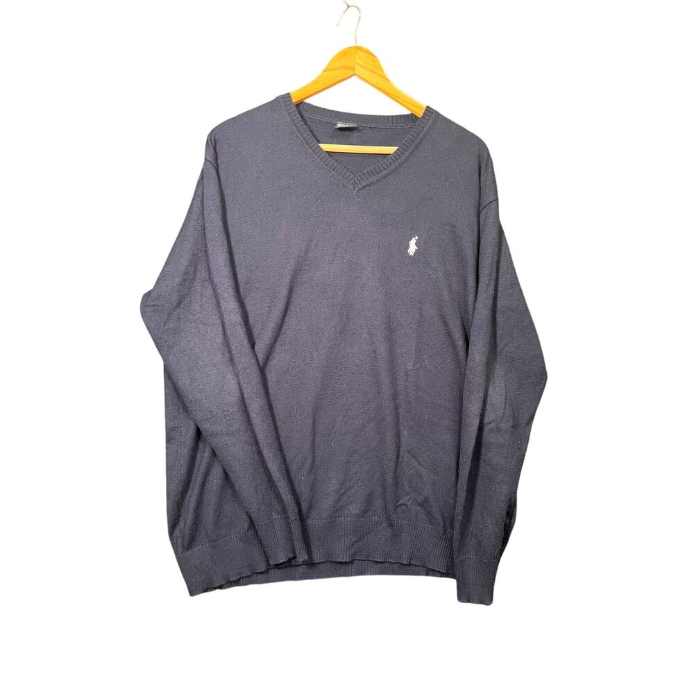 Polo Sport Ralph Lauren Sweater Mens 2XL Navy Blue V NECK Knit Thermal Shirt